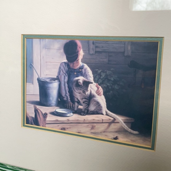 Boy on Porch with Kitty Print Cat Snail Home Decor Framed Wall Art Picture - Picture 2 of 6